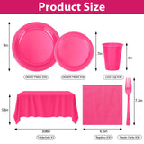 CLIYTICA Hot Pink Plastic Plates for Party,30 Guest Disposable Plastic Plate Set 9" Plates,7" Dessert Plates,Napkins,12 oz Cups,Forks & Tablecloth