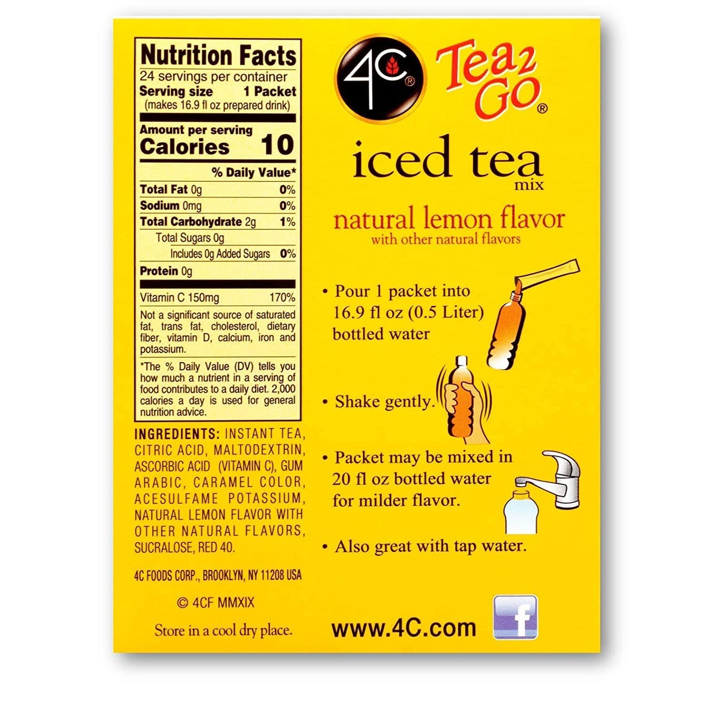 4C Powder Drink Mix Packets, Lemon Tea 1 Pack, 24 Count, Singles Stix On the Go, Refreshing Sugar Free Water Flavorings