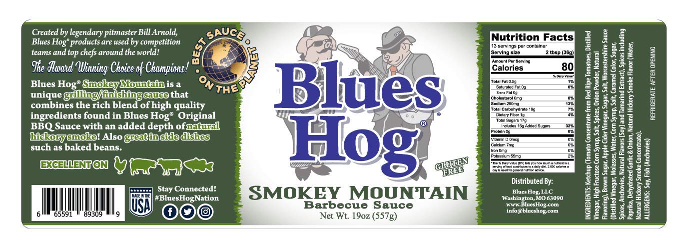 Blues Hog Smokey Mountain Barbeque Sauce, Natural Hickory Smoke BBQ Sauce Gluten-Free, Made in the USA, 19 oz