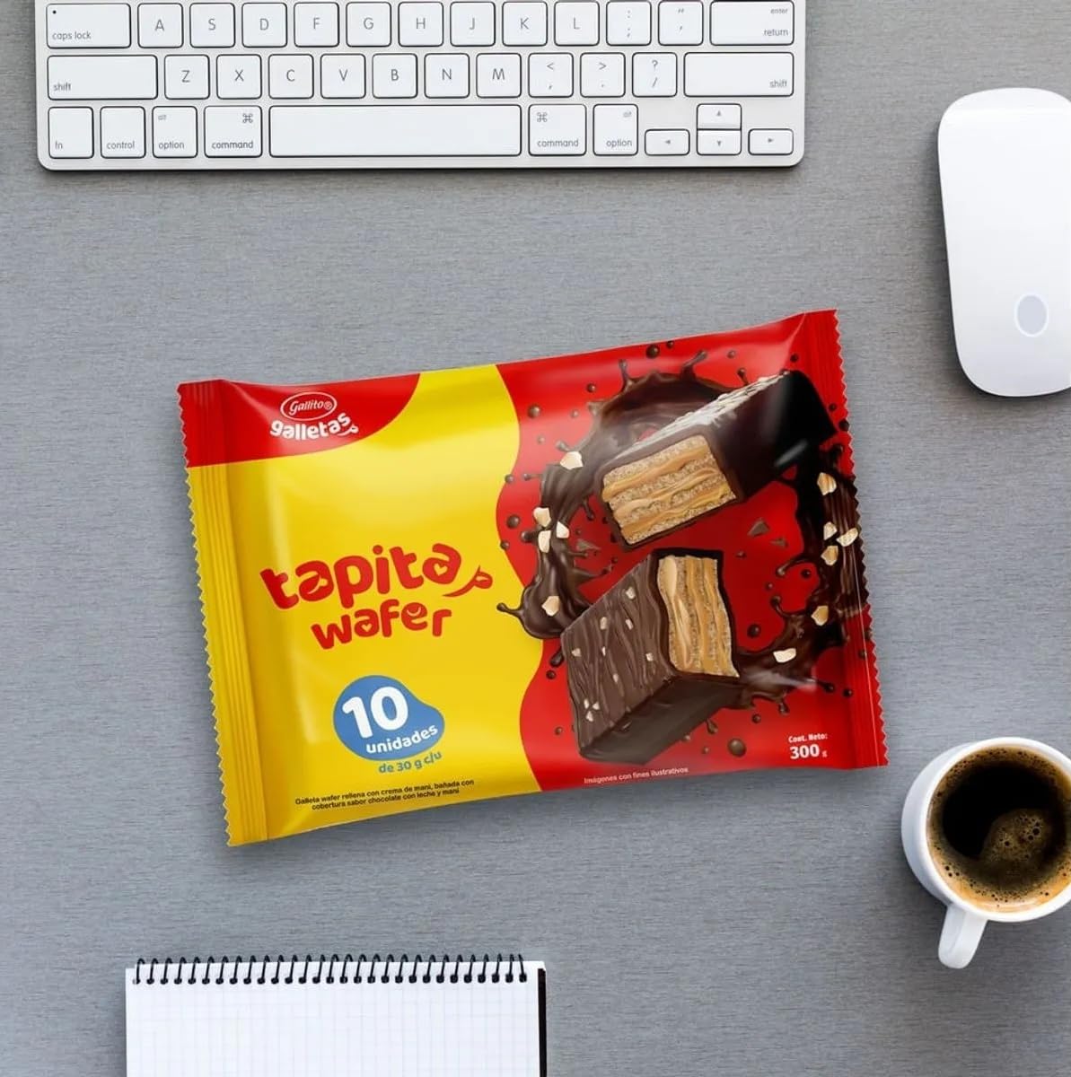 Gallito Tapita Chocolate Covered Peanut Cream Wafer Cookies, - 10 Units per Bag - 300g Each - Costa Rican Snack Favorite - 2 Pack
