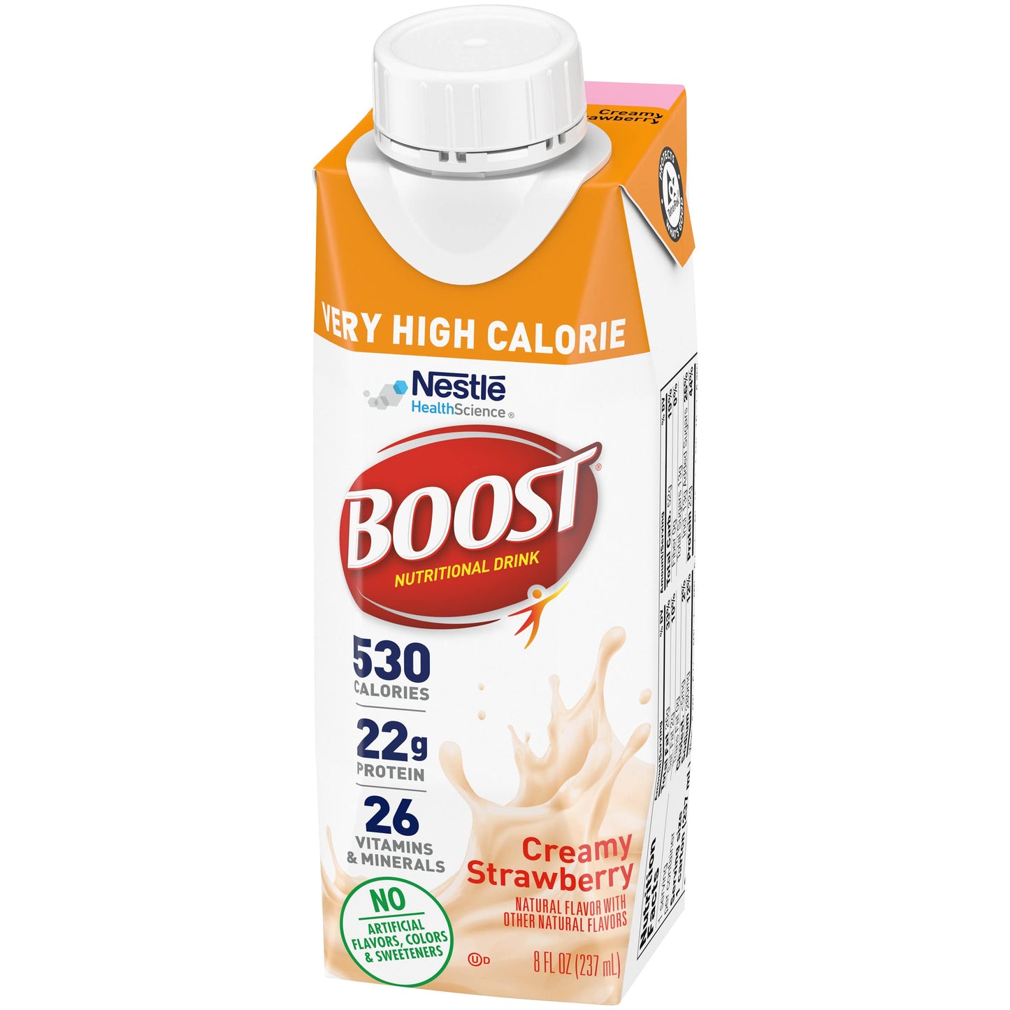 Boost Very High Calorie Nutritional Drink Very Vanilla, Made with Natural Strawberry Flavor & No Artificial Flavors, Colors & Sweeteners, 8 FL OZ