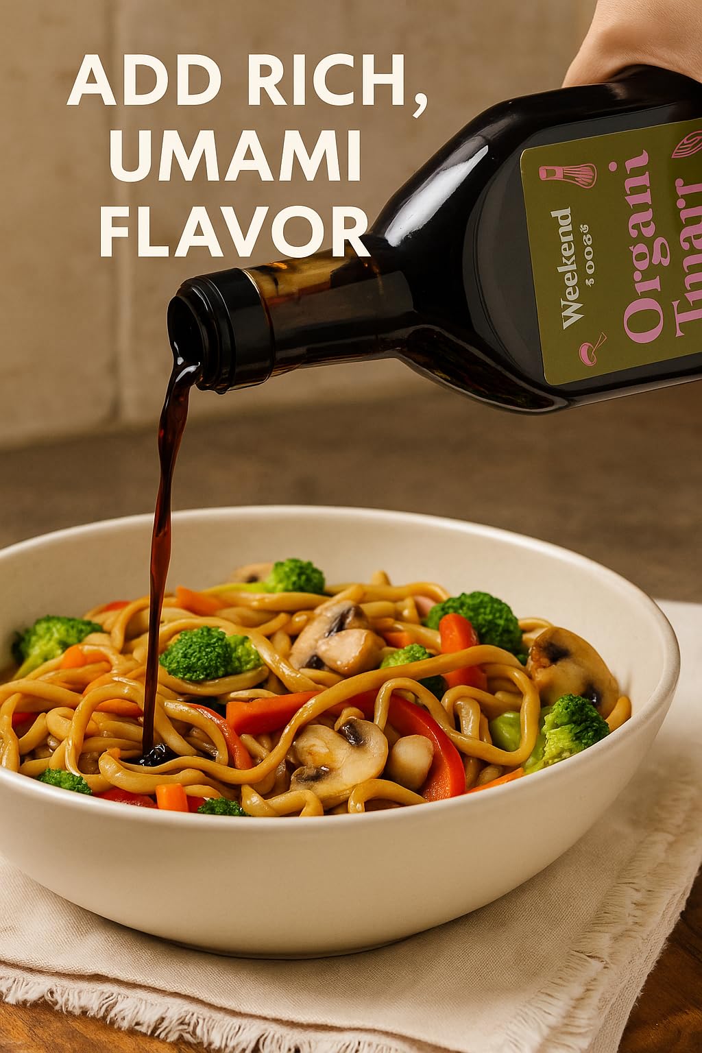 Weekend Foods Organic Tamari Soy Sauce Glass Bottle - USDA Organic, Gluten-Free, Sugar-Free, Non-GMO, All-Natural - Bold Umami Flavor, No Wheat - 16.2