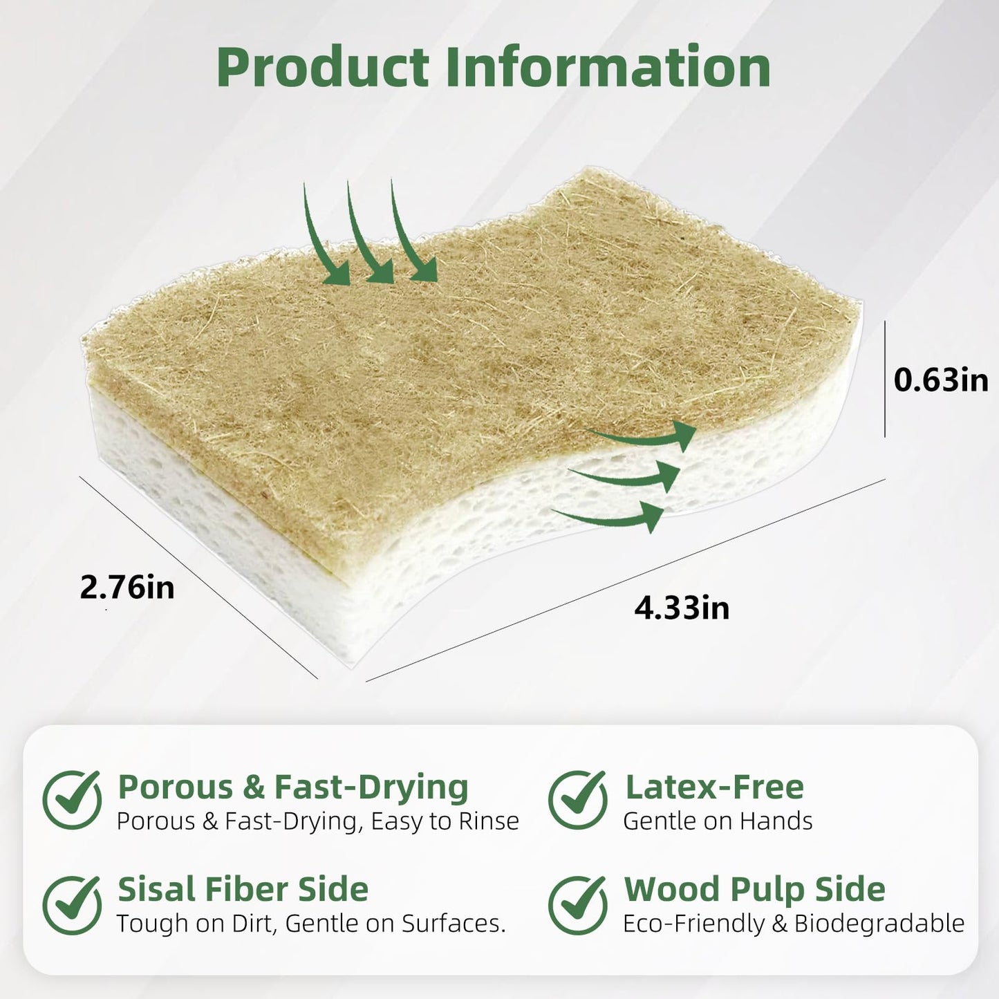 Kitchen Cleaning Sponges, Natural Cellulose Dish Sponge with Coconut Fiber Scrubber for Dishes, Pots and Pans, Eco Friendly Household Cleaning Sponge