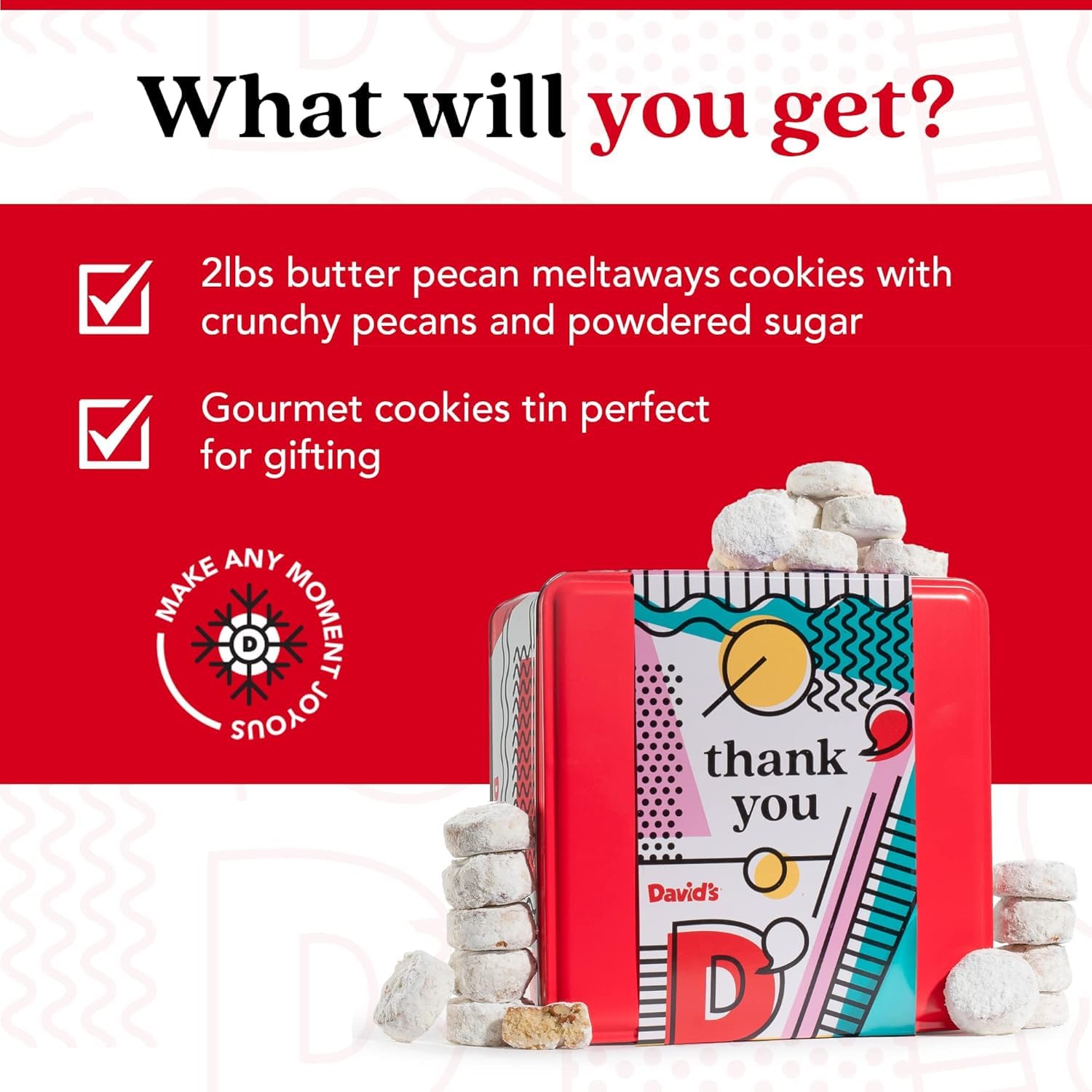 David’s Cookies Ideal Thank You Gift for Everyone - Butter Pecan Meltaways Cookies with Crunchy Pecans and Powdered Sugar - Premium Fresh Ingredients