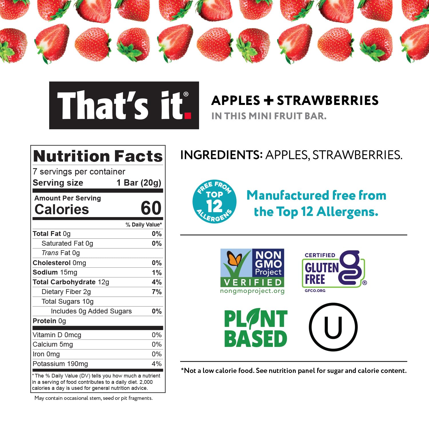 That's it. Mini Fruit Bars (Variety 35 Pack) No Sugar Plant-Based, Vegan & Gluten Free, Breakfast Bar, Paleo, for Children, Non GMO, Fiber (7