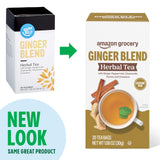 Amazon Grocery, Ginger Blend Herbal Tea Bags, Caffeine Free, 20 Ct