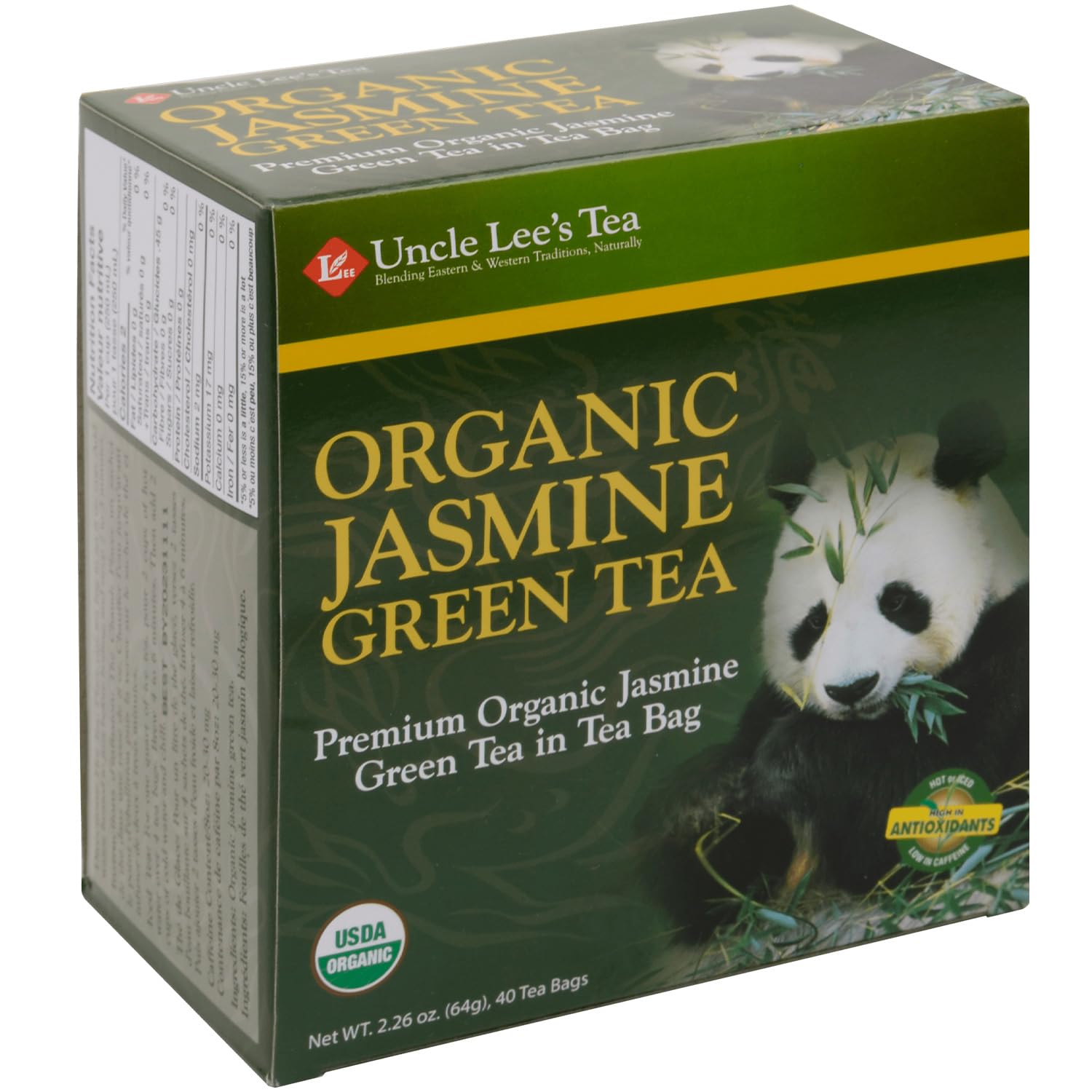 Uncle Lee's Organic Jasmine Green Tea Bags, 40 Count - Antioxidant-Rich, Low Caffeine, Naturally Uplifting Blend