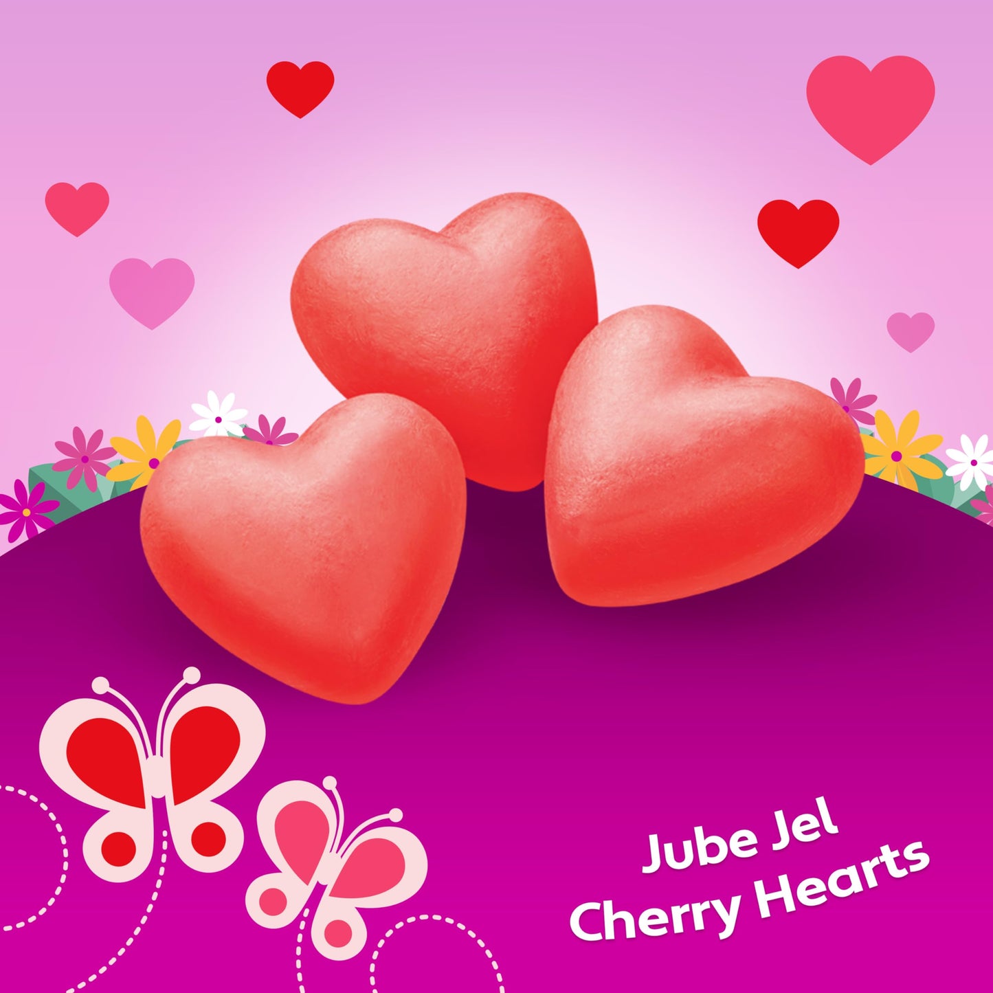 Brach’s Jube Jel Cherry Hearts, Valentine's Day Candy, Classic Cherry Flavored Heart Candy for Valentine's Day, Heart Shaped Red Gummy Candy, 12 oz