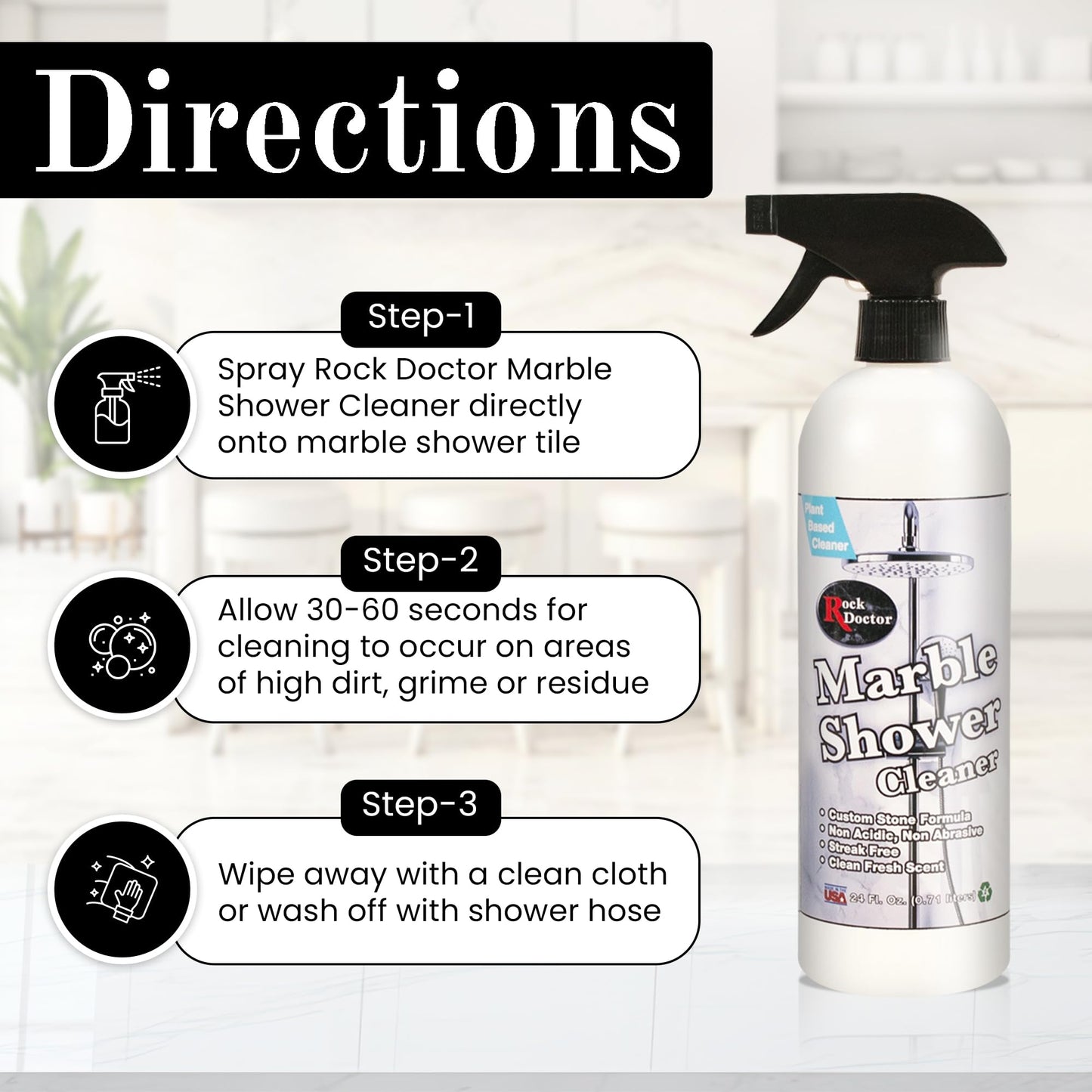 Rock Doctor Granite & Quartz Marble Shower Cleaner Spray, Shower & Tile Cleaner, Soap and Scum Remover, Works on Ceramic Tile, Hard Water Stain