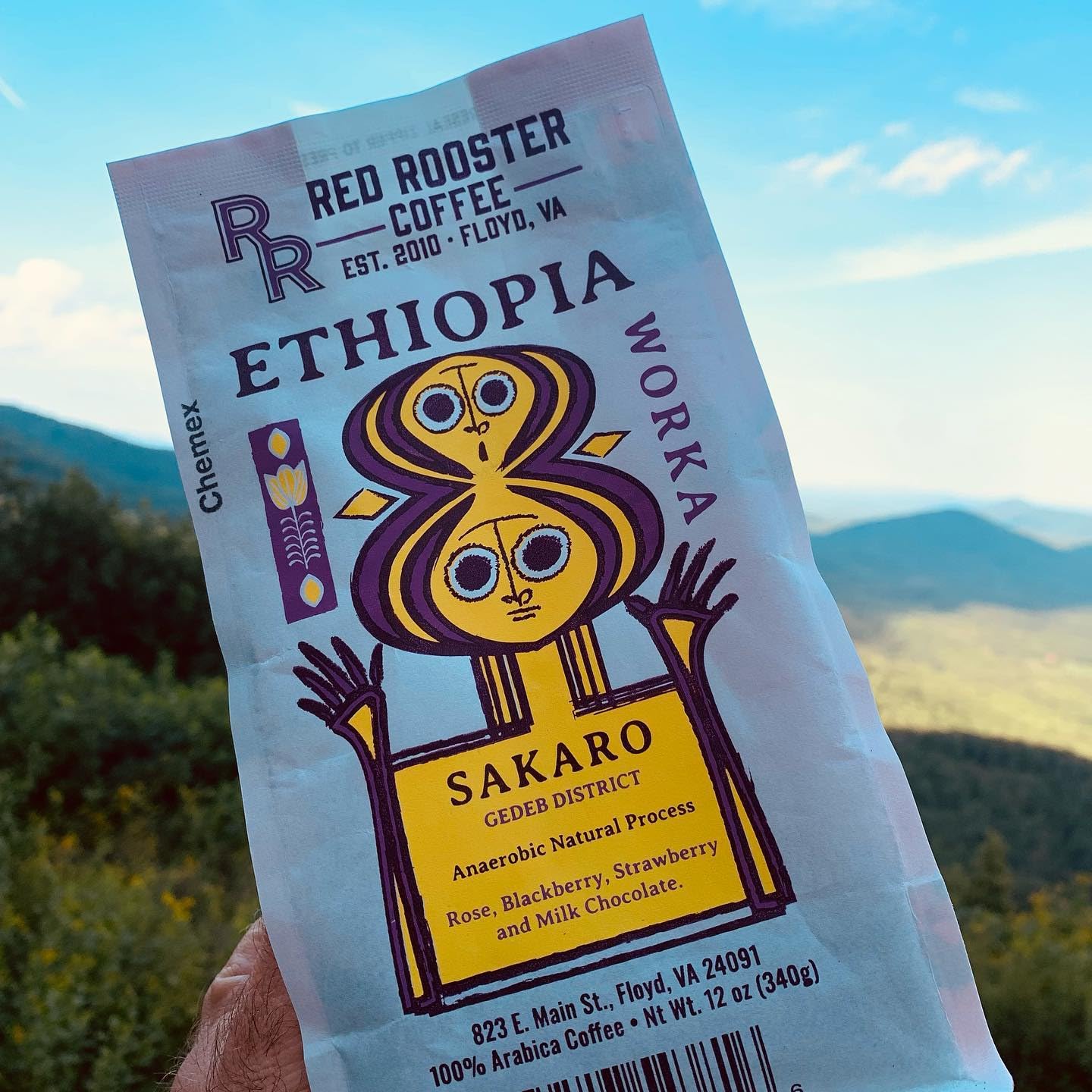 Red Rooster Coffee, Ethiopia Worka Sakaro Anaerobic Natural Coffee - Light Roast, Single Origin Landrace - Notes of Raspberry Tea, Milk Chocolate