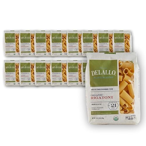 DeLallo Organic Rigatoni Pasta, Made with 100% Semolina Durum Wheat Flour, Bronze Cut, Made in Italy, Non-GMO, Preservative Free, Large Tube Pasta