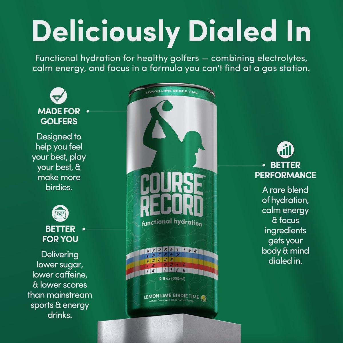 Functional Hydration Drink for Golfers - COURSE RECORD Variety Pack - Electrolytes, Calm Energy & Focus - Healthy Sports Drink - 12-Pack (12oz Cans)