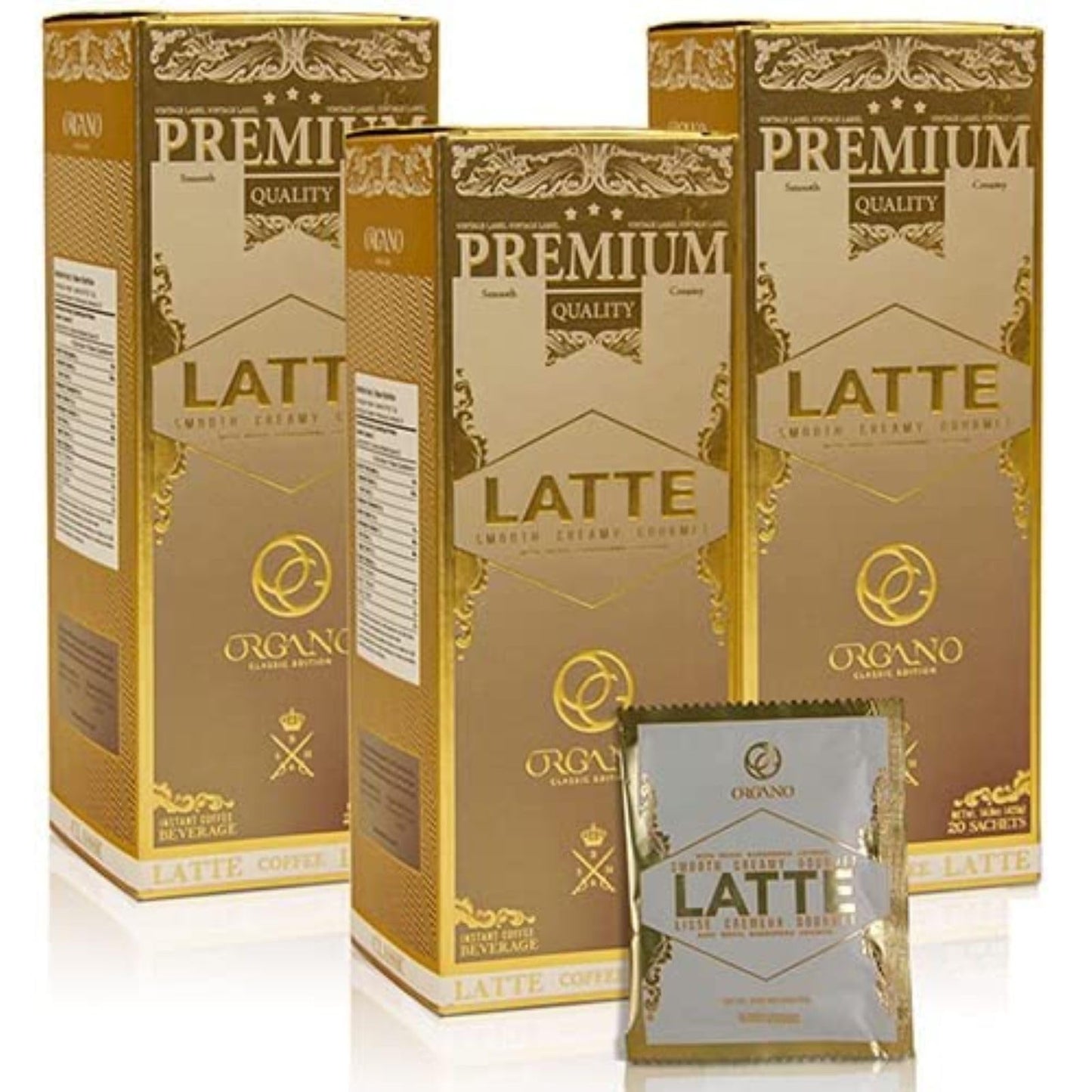 3 Boxes ORGANO Gourmet Cafe Latte, 100% Certified Ganoderma Lucidum (60 Sachets)