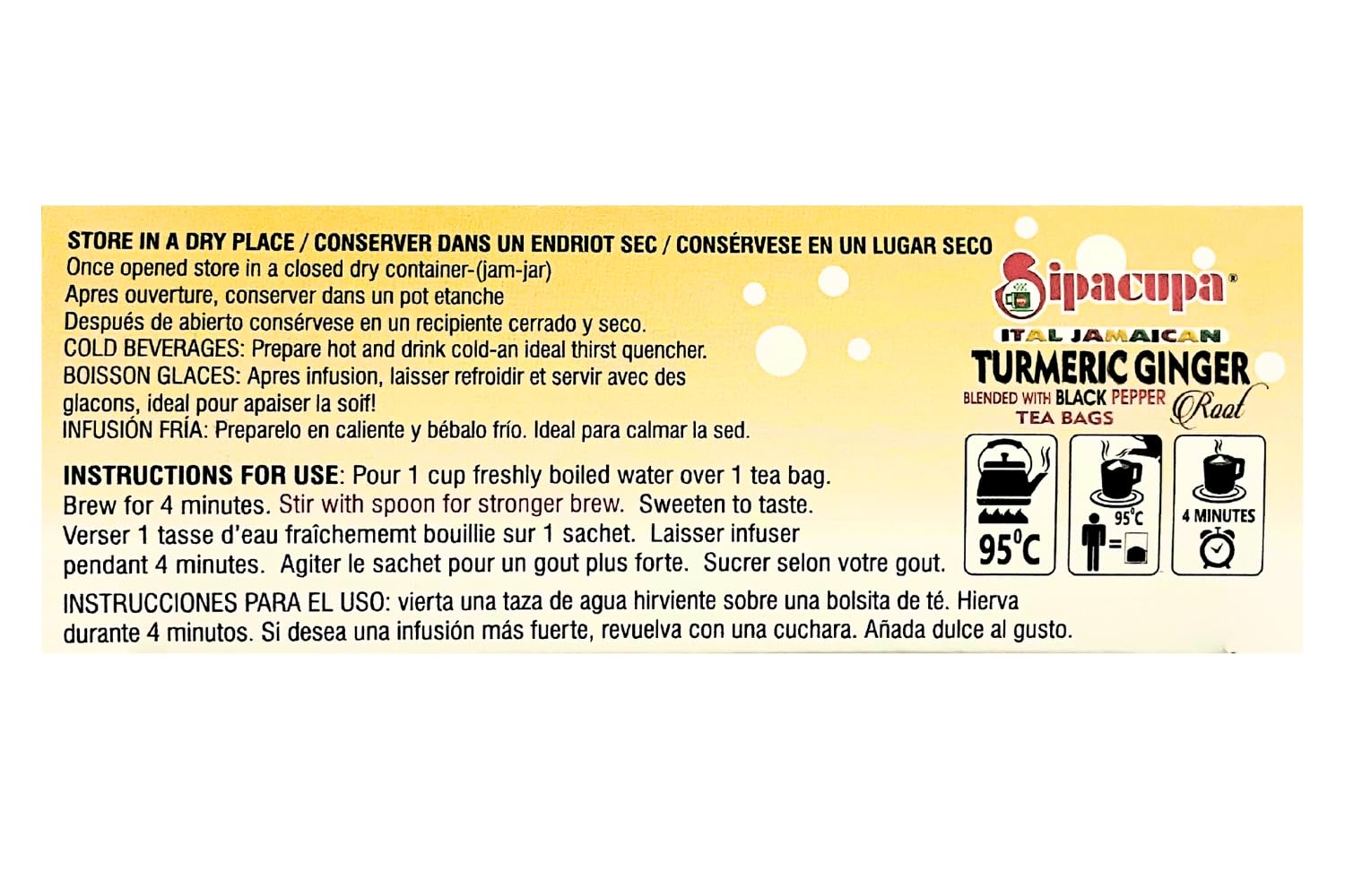 Jamaican Turmeric Ginger With Black Pepper Tea, All Natural Herbal Supplement, Caffeine Free - 24 Tea bags (Pack of 1)