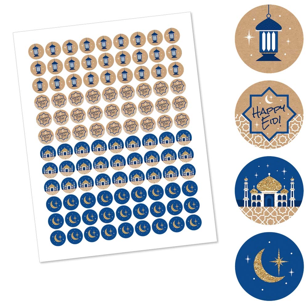 Ramadan and Eid Mubarak Party Favors - Round Candy Stickers - 108pc
