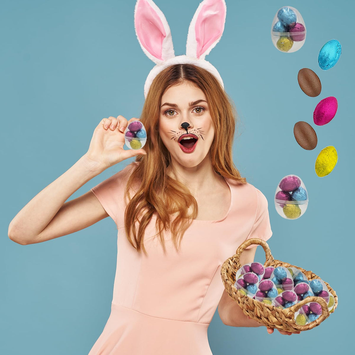 Fruidles Easter Eggs Filled with Chocolate Eggs, Multicolored Foil Wrapped Milk Chocolate, Kosher Certified Dairy (Pack of 24)