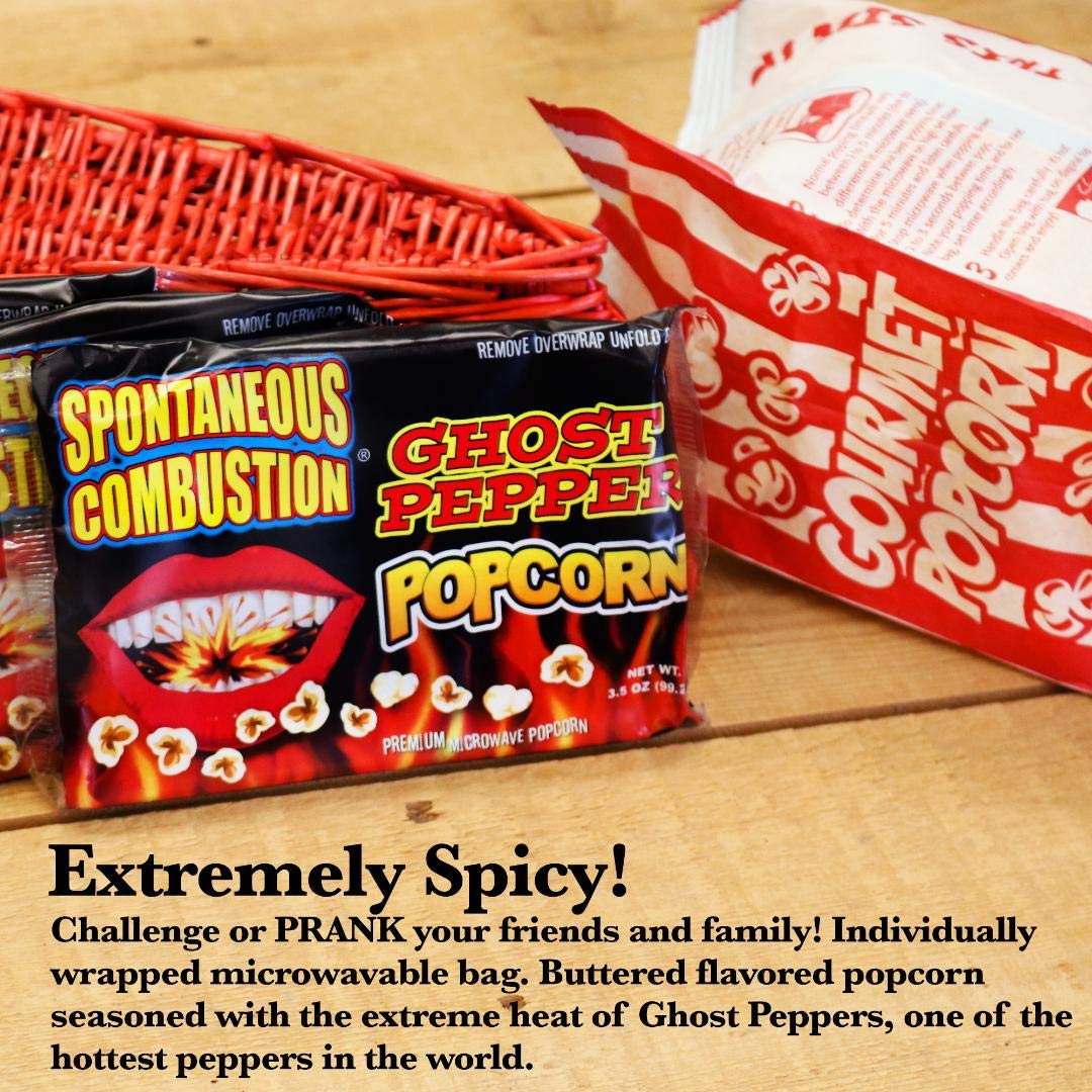 Spontaneous Combustion Ghost Pepper Microwave Popcorn Bags - 1 Pack - Ultimate Spicy Gourmet Popcorn - Perfect Hot Movie Theater Popcorn for Home