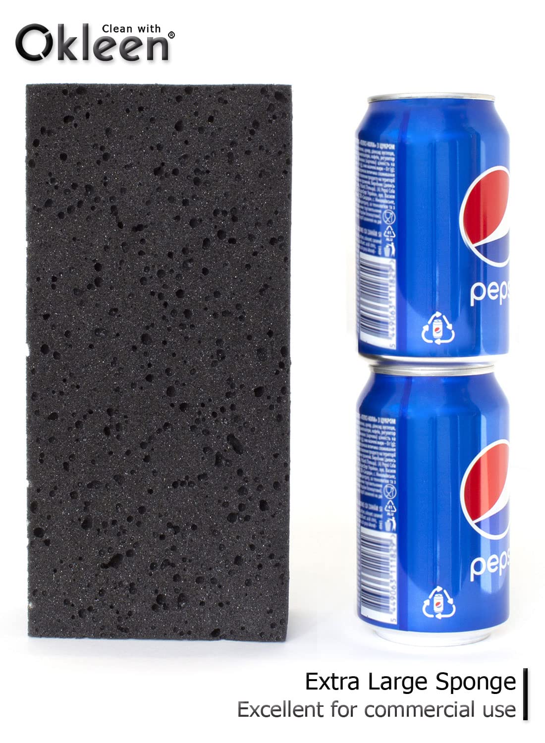 Okleen Big Sponge. Made in Europe. 6 Pack, Black. 8.9x4.3x2.4 Inch Extra Large Odorless Commercial Sponge for All Purpose Cleaning