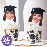 Big Dot of Happiness Grad Cap Fun Face Cutout Dessert Cupcake Toppers - Custom Graduation Photo Head Cut Out Clear Treat Picks - Upload 1 Photo - Set
