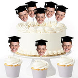 Big Dot of Happiness Grad Cap Fun Face Cutout Dessert Cupcake Toppers - Custom Graduation Photo Head Cut Out Clear Treat Picks - Upload 1 Photo - Set