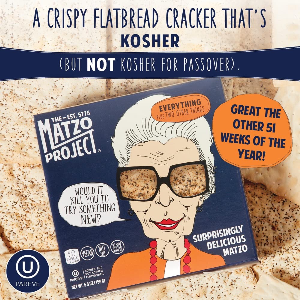 The Matzo Project Crispy Matzo Flats, Flatbread Crackers Sprinkled with (Almost) Everything, Vegan, Nut Free, All Natural, 3-Pack., 5.5 oz. Each