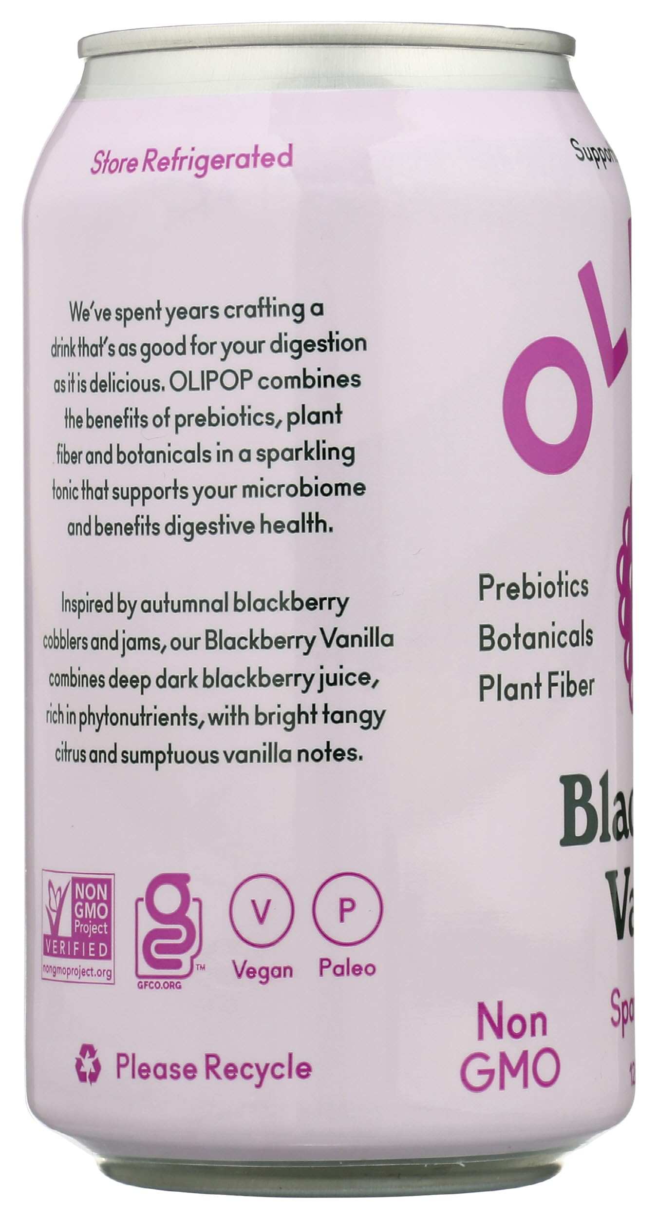 OLIPOP Sparkling Blackberry Vanilla Tonic, 12 FZ, Shelf Stable