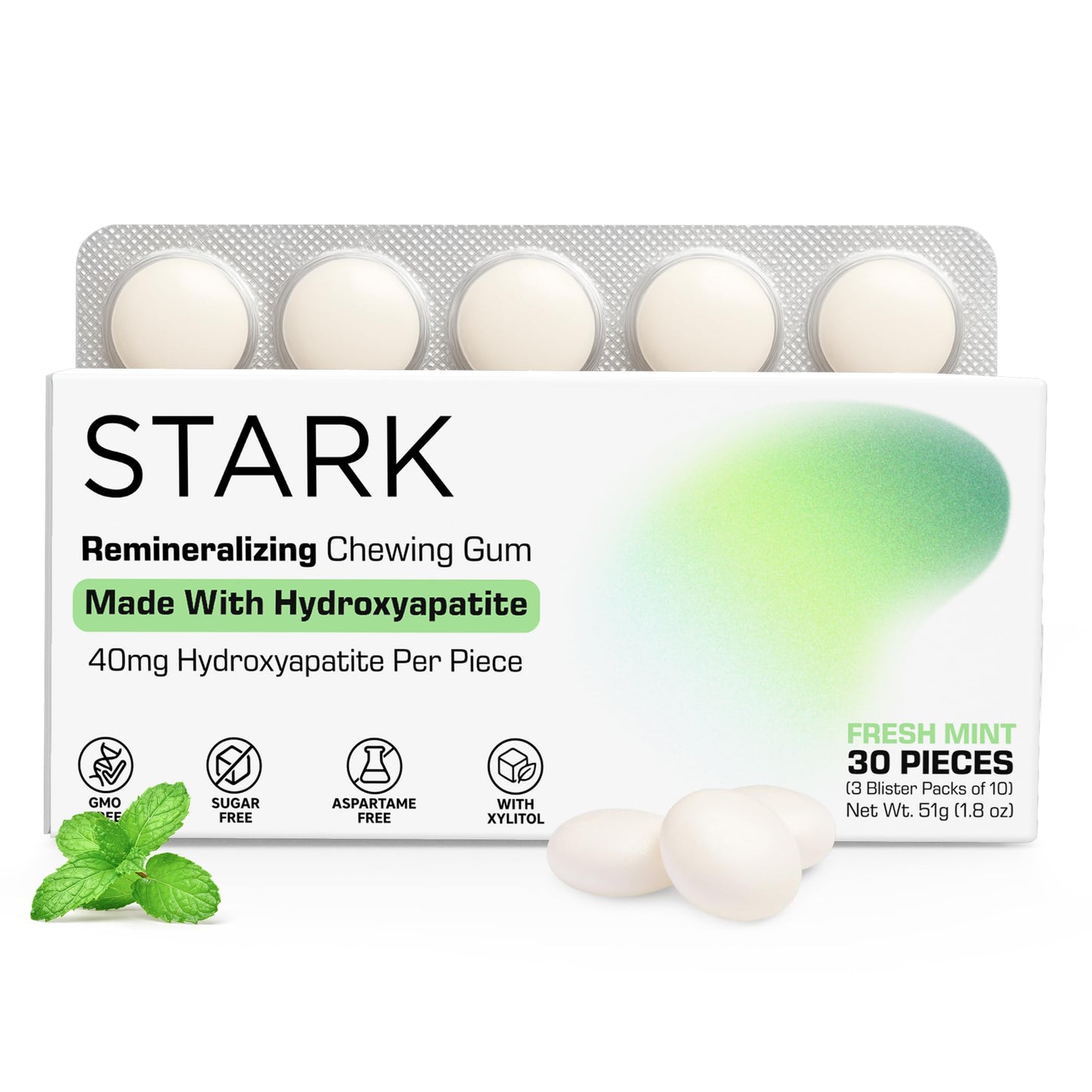 STARK Labs Remineralizing Gum with Hydroxyapatite & Xylitol | Sugar Free, Aspartame Free | Enamel Support & Sensitivity Care | Classic Smooth Chew |
