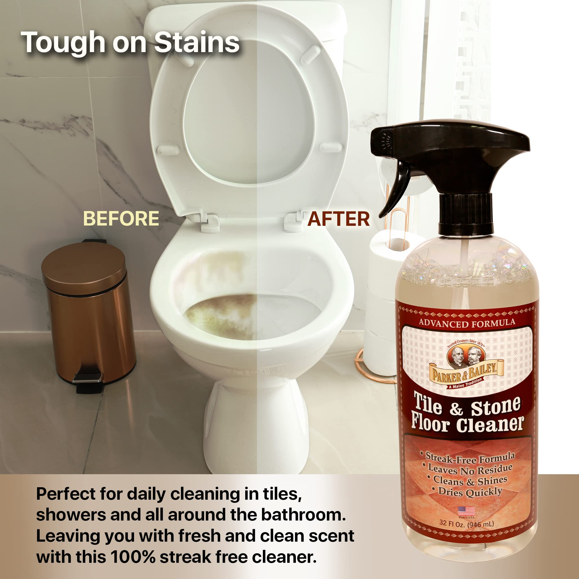 Parker & Bailey Tile & Stone Cleaner - Granite Countertop Kitchen Island Cleaning Spray Marble Tile Slate Quartz Daily Granite Bathroom Counter - 32