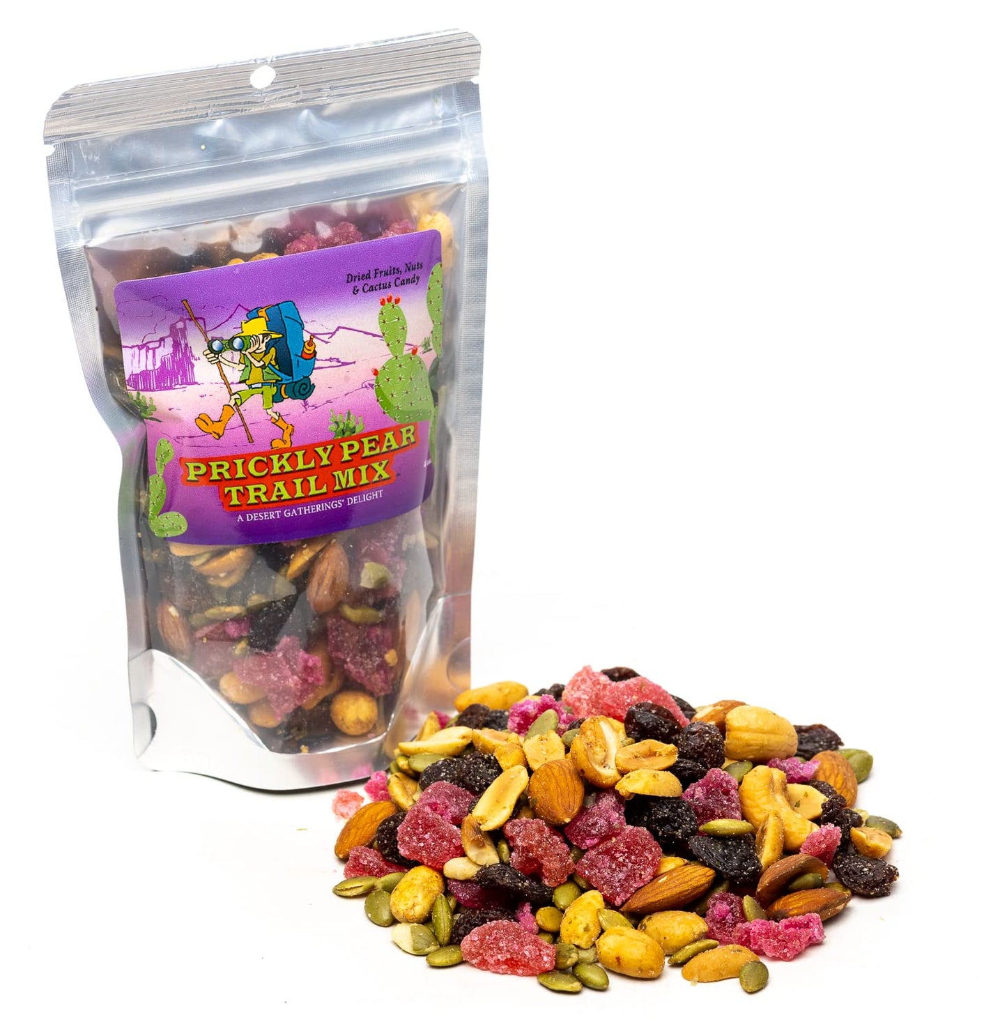 Desert Gatherings Prickly Pear Trail Mix - Dried Fruit, Almonds, Pepitas, Peanuts, Cashews, Pecans, Raisins and Prickly Pear Cactus Candy Made From