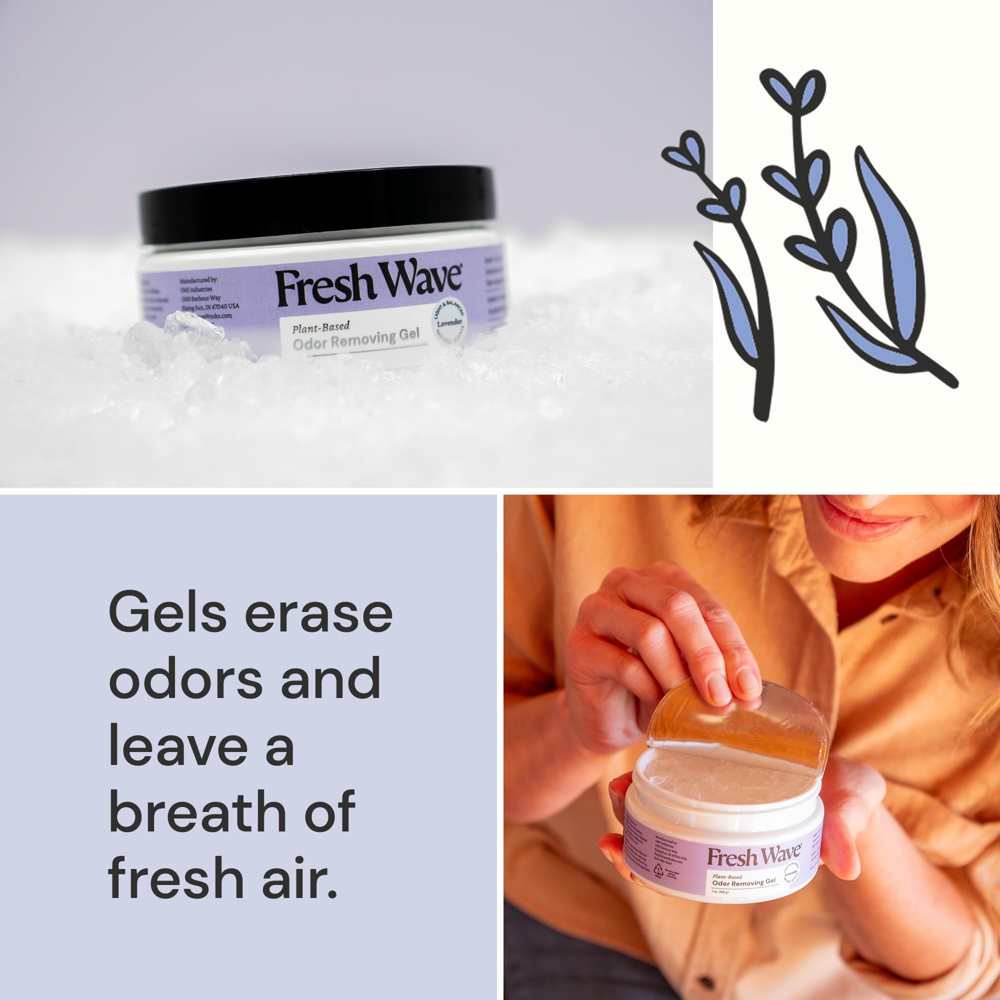 Fresh Wave Lavender Odor Removing Gel, 7 oz., Pack of 3 - Safer Odor Absorbers for Home, Natural Plant-Based Odor Eliminator, Every 7 oz. lasts 15-30