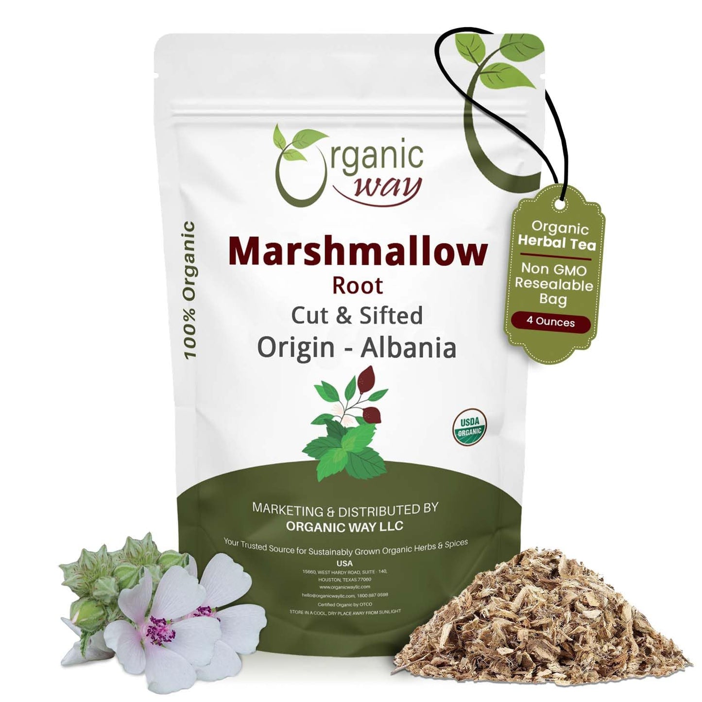 Organic Way Marshmallow Root | Herbal Tea (Althaea officinalis) Cut & Sifted - European Wild-Harvest | Organic & Kosher Certified | Non GMO & USDA