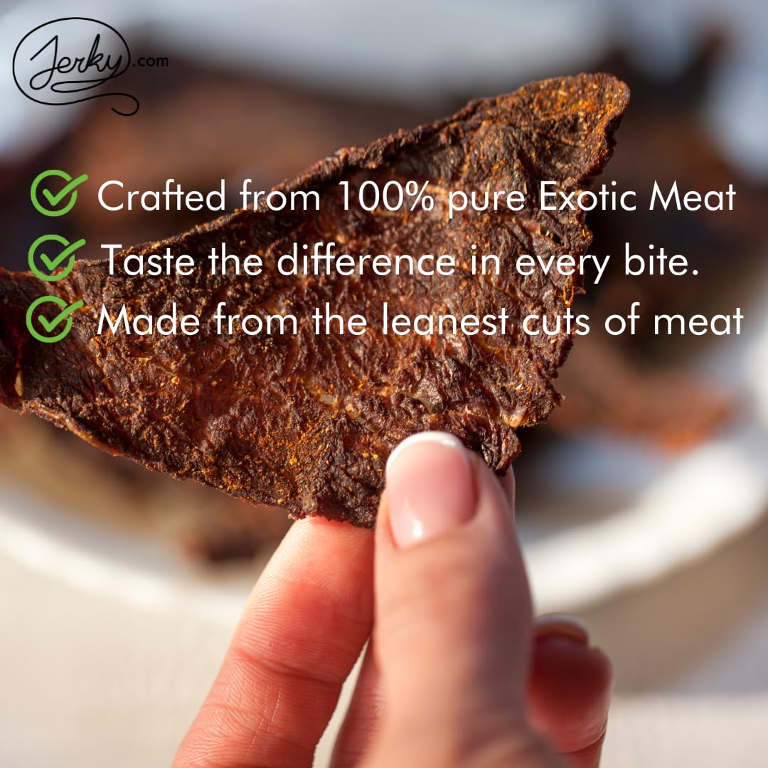 Jerky.com Exotic Jerky Gift Box | 8pc Wild Game Exotic Jerky Variety Pack with Venison, Elk, Wild Boar, & Buffalo | High Protein, Low Fat, Keto Exotic