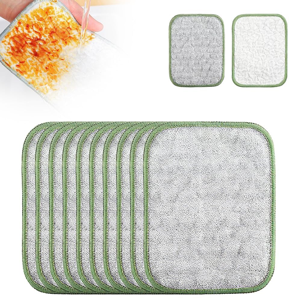 Reusable Steel Wool Scrubber Pads, 10 Pack Heavy Duty Non-Scratch Cleaning Cloth, Durable Stainless Steel Scouring Pads for Kitchen, Dishes, Pots