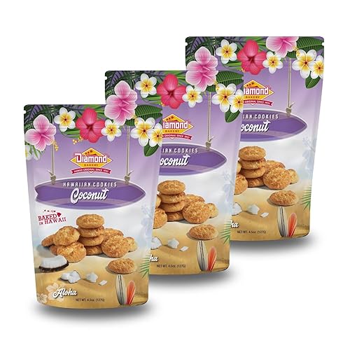 Diamond Bakery Made-in-Hawaii Coconut Cookies - Baked in Hawaii with Shredded Coconut, 13.5oz, 3-Pack (Each 4.5oz Bag Contains 4.5 Servings), Perfect