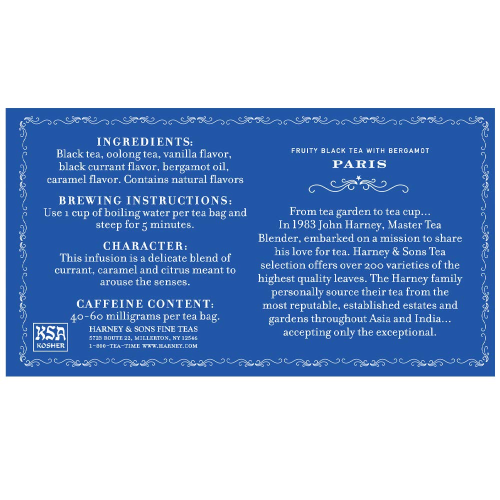 Harney & Sons Paris Black Tea | 50 Tea Bags | Fruity Vanilla & Caramel Blend with Hint of Lemony Bergamot