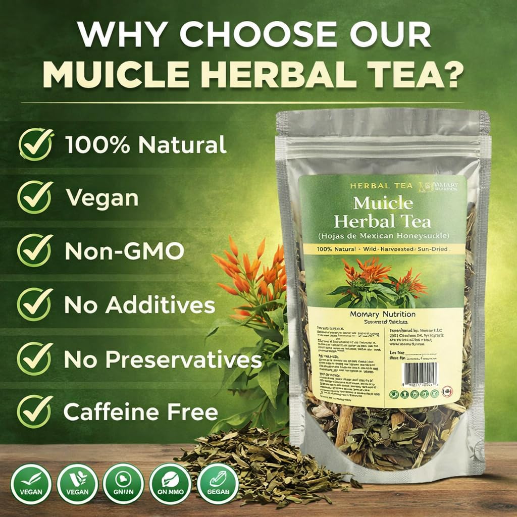 Muicle Herbal Tea - Hojas de Mexican Honeysuckle (Justicia spicigera) - Jumbo Size - Net Wt. 113 g (4 oz) - Natural Sun-Dried Loose Leaves