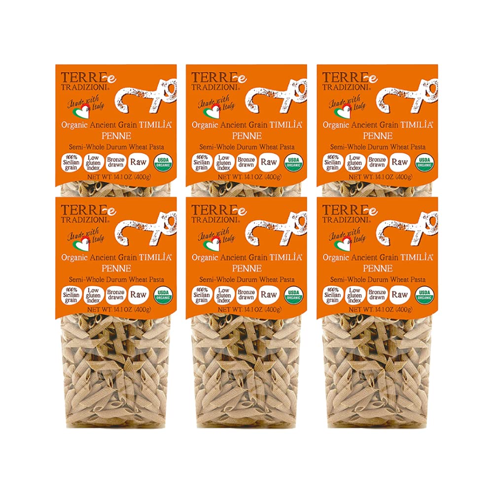 TERRE E TRADIZIONI 6 PACKS ORGANIC ITALIAN SEMI WHOLE DURUM WHEAT PENNE PASTA,LOW-GLUTEN INDEX. Has 6X More Fiber and Protein than Popular Grains. Al