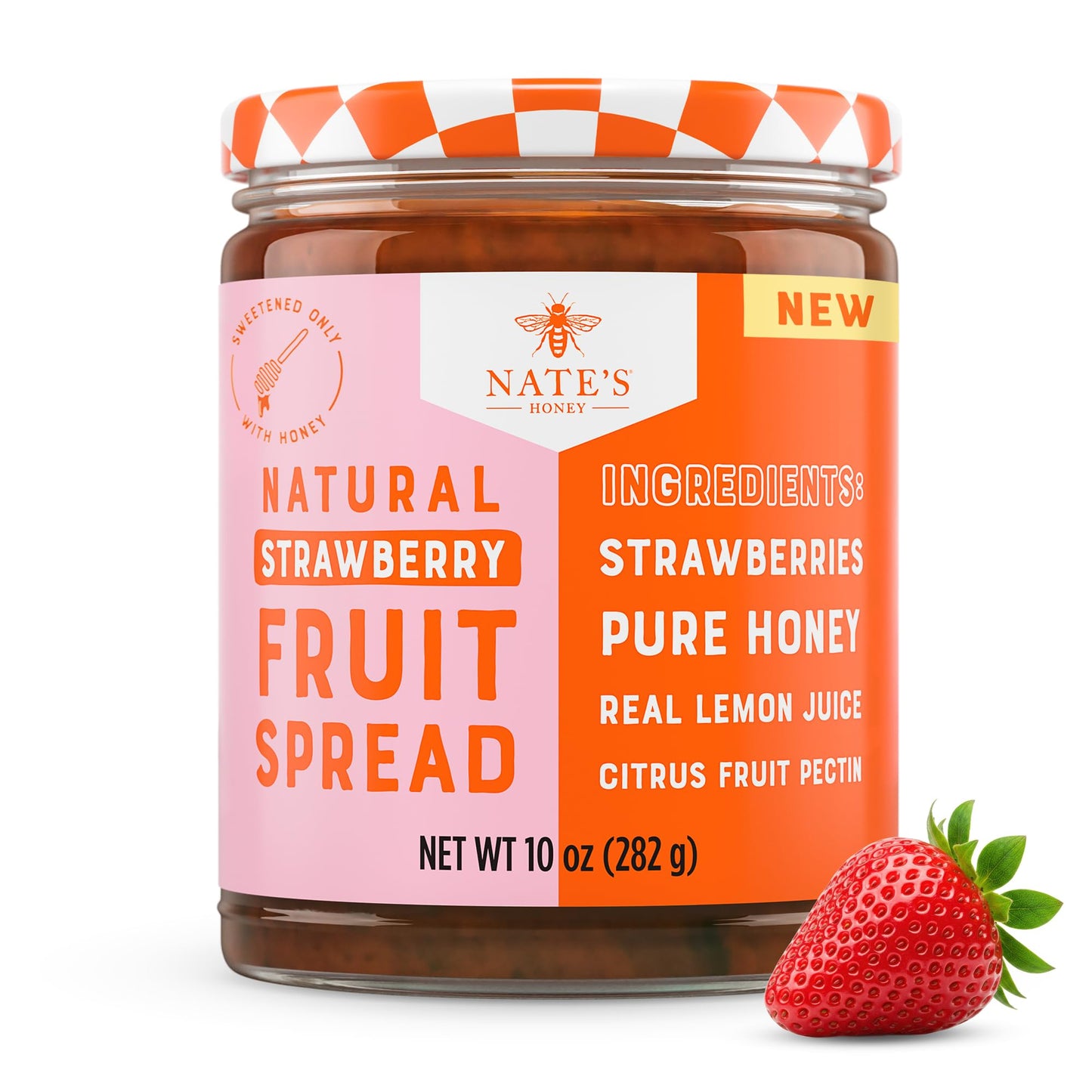 Nate's Honey Fruit Spread, All-Natural Strawberry - Made with Real Strawberries & No Refined Sugar - Sweetened with 100% Pure Honey - 10 oz Jar