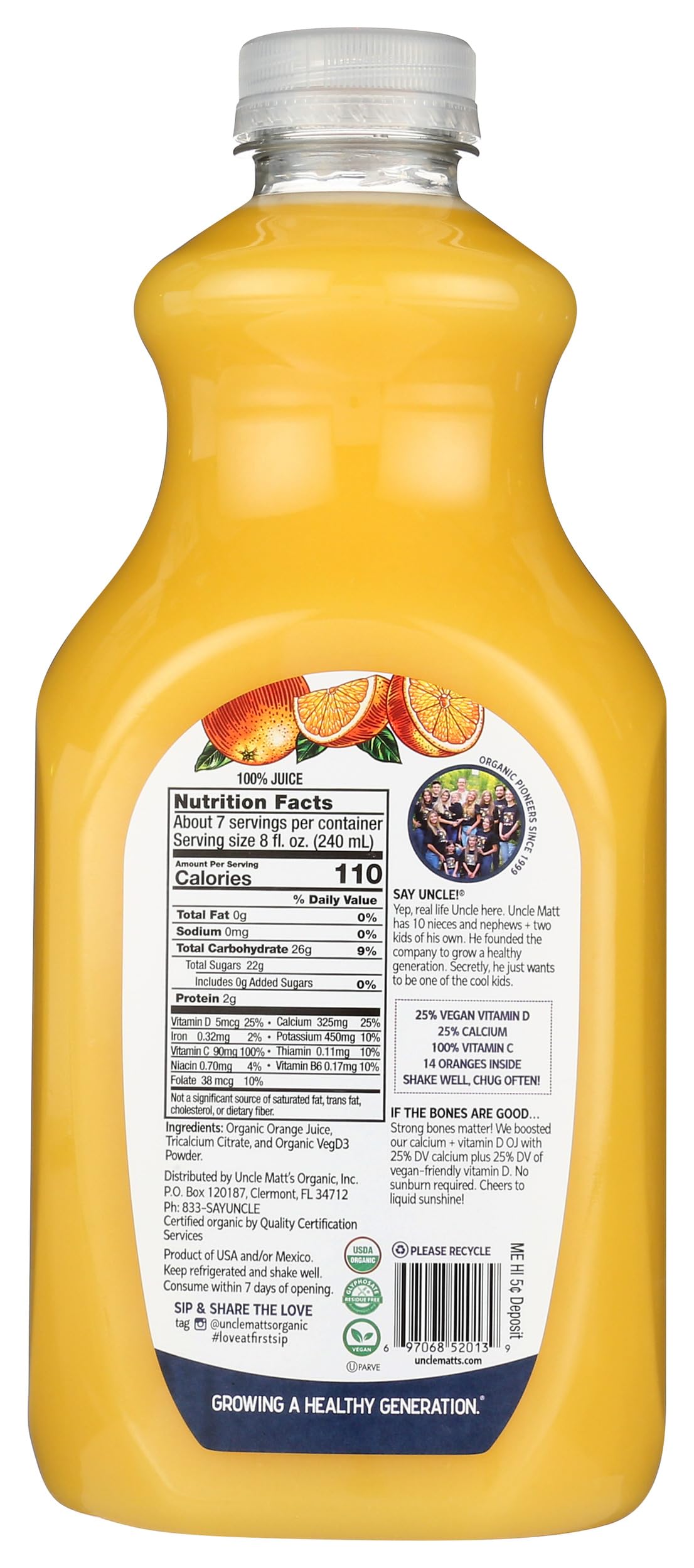 Uncle Matts, Orange Juice, 52 Fl Oz Bottle