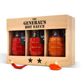 The General's Hot Sauce Gift Set 2-Star Wood Box Gourmet Variety 6oz 3-Pack