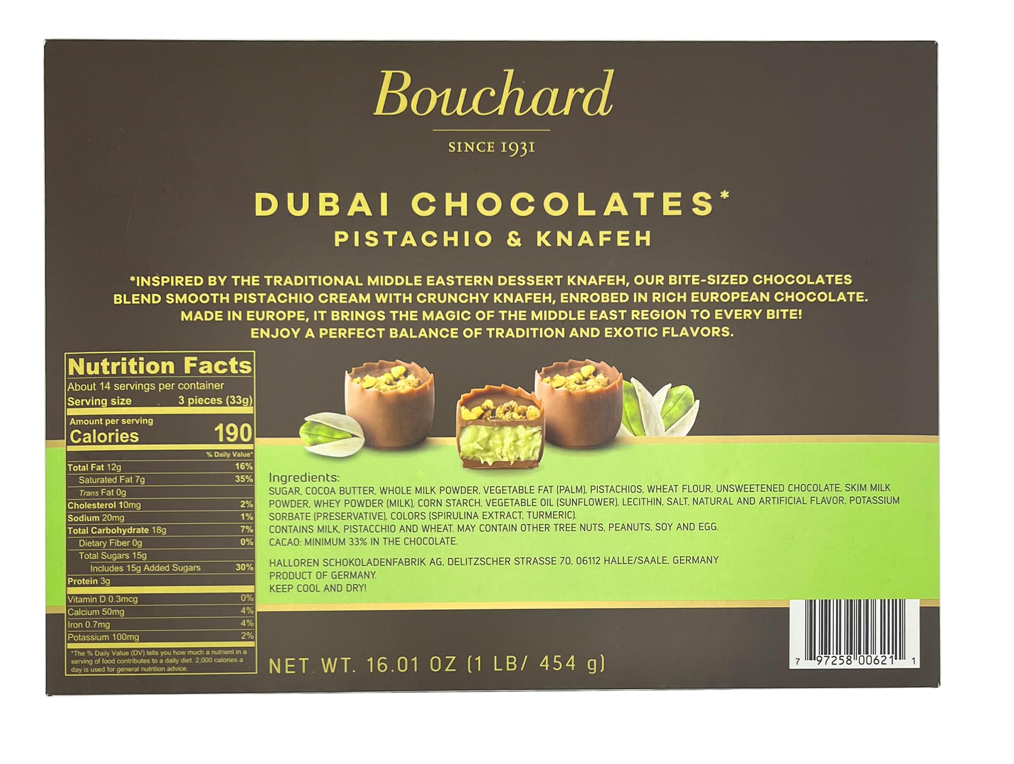 Bouchard Dubai Chocolates Pistachio & Knafeh - 16.01 OZ (1 LB/454g)
