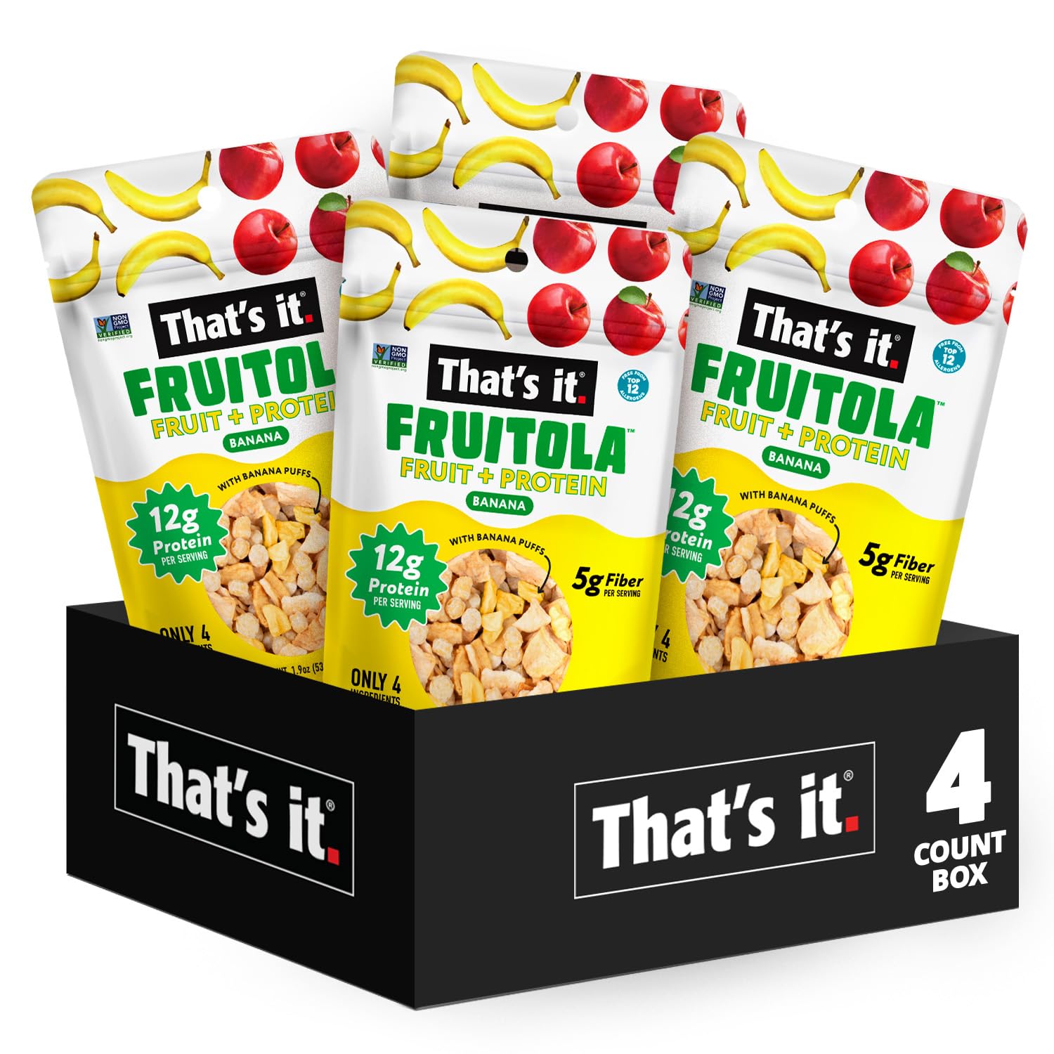 That’s it. Fruitola Fruit Granola - Banana, 12g Plant-Based Protein, 5g Fiber from Fruit, 100% Real Fruits, Only 4 Ingredients, Zero Added Sugar