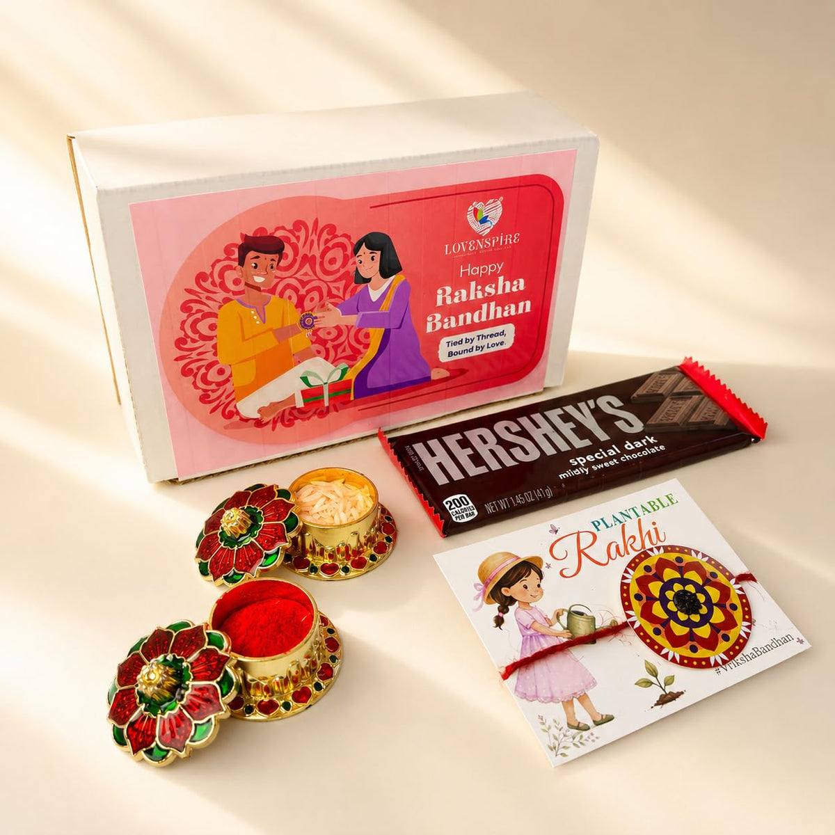 LOVENSPIRE Designer Mandala Seed Rakhi Gift Hamper for Brother - Includes Plantable Rakhi Bracelet, Haldi Kumkum Holder, Chocolates, Roli Chawal