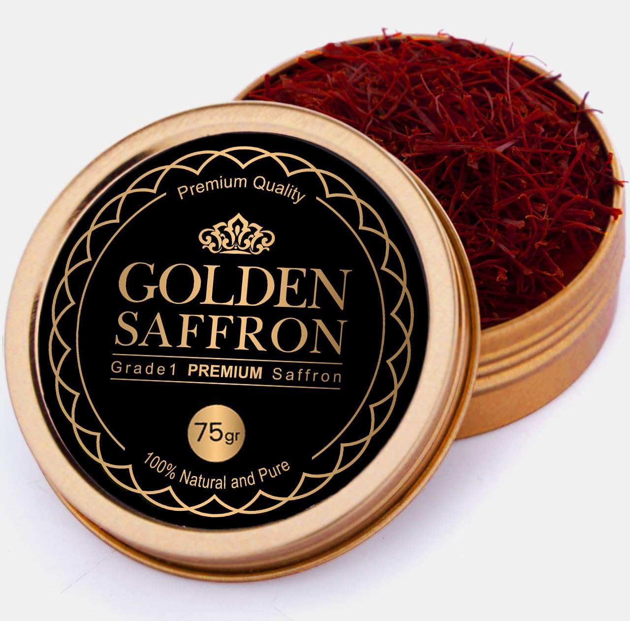 Golden Saffron, Finest Pure Premium All Red Saffron Threads, Grade A+ Super Negin, Non-GMO Verified. For Tea, Paella, Rice, Desserts, Golden Milk