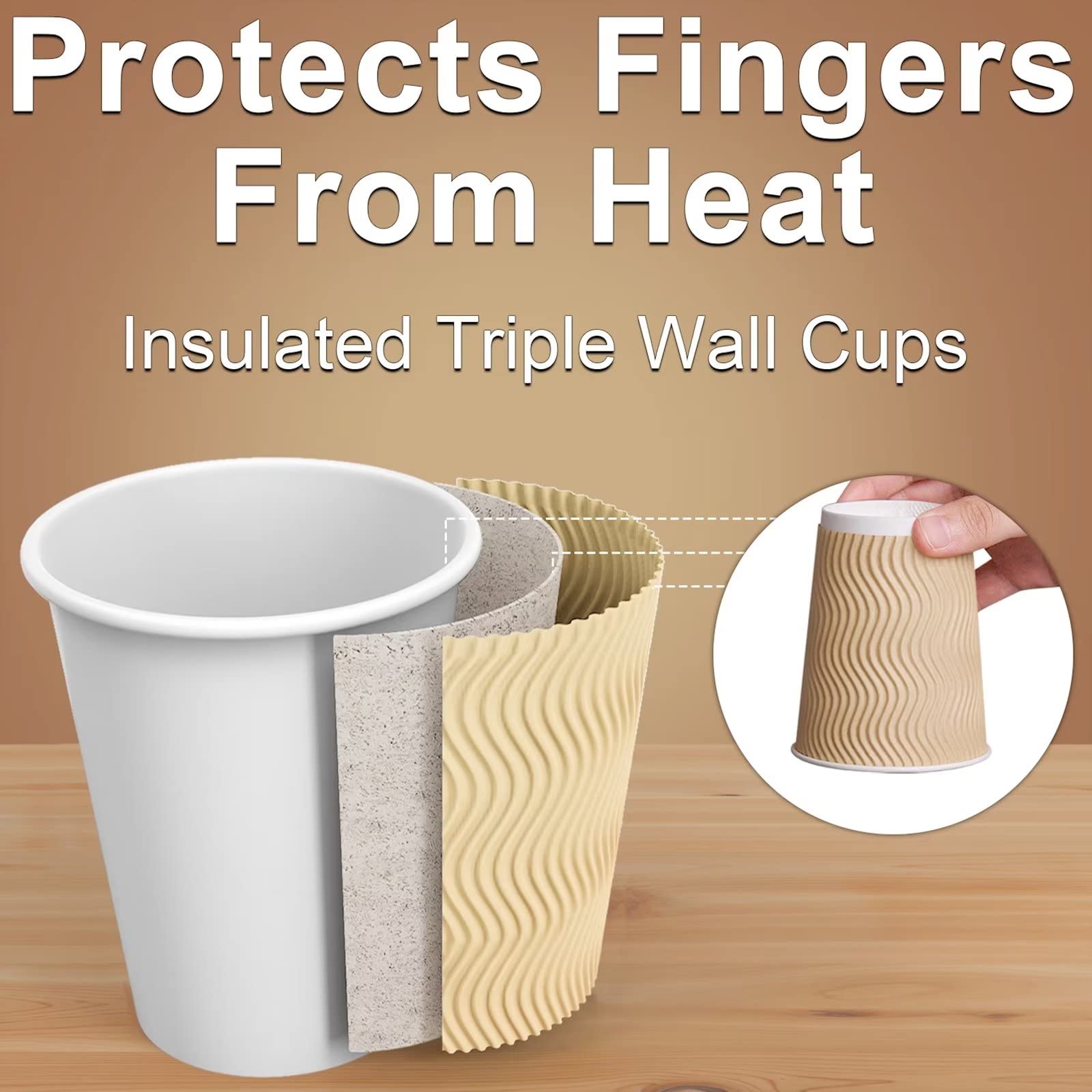 Hot Paper Cups_12 oz Disposable Insulated Corrugated Sleeve Ripple Wall Paper Cup 100 pcs,12oz Cups for Drink?Hot Coffee Cups (Brown)