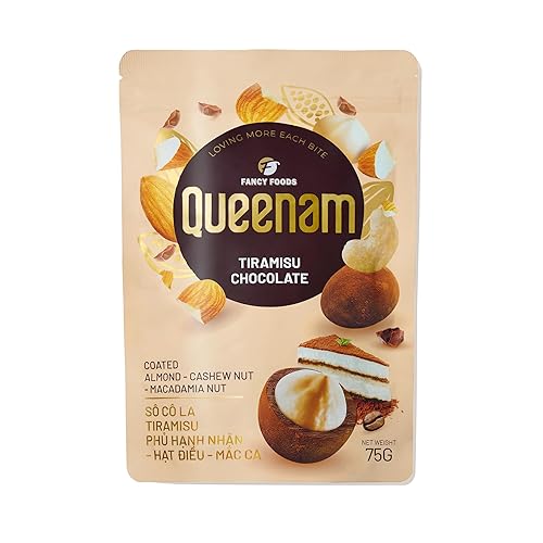 Queenam Premium Vietnamese Chocolate Flavored Nuts - Natural Fruit Flavor Healthy Snack with Almond, Macadamia & Cashew (Tiramisu Flavor)