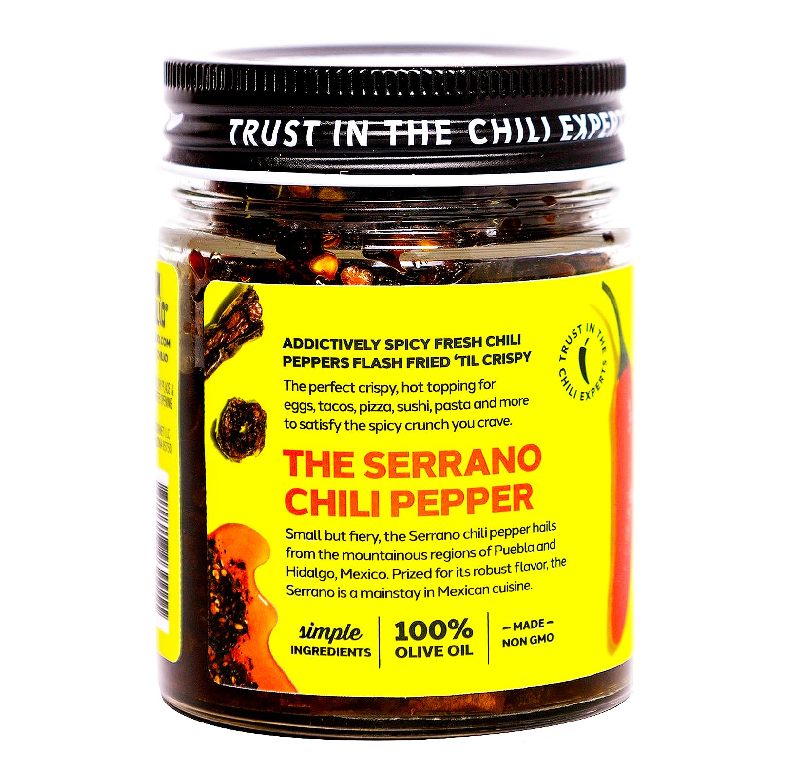 Don Chilio Medium Heat Serrano Mexican Chile Crisp, 5 oz, 3 Pack - Crunchy Sliced Serrano Fried Chili Peppers in Hot Seasoned 100% Olive Oil