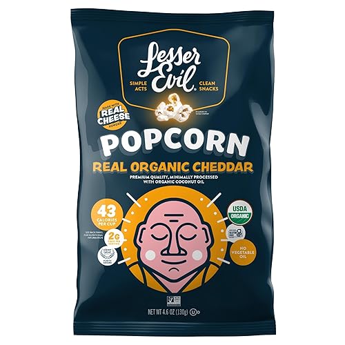 LESSEREVIL Organic Real Cheddar Popcorn, 4.6 OZ