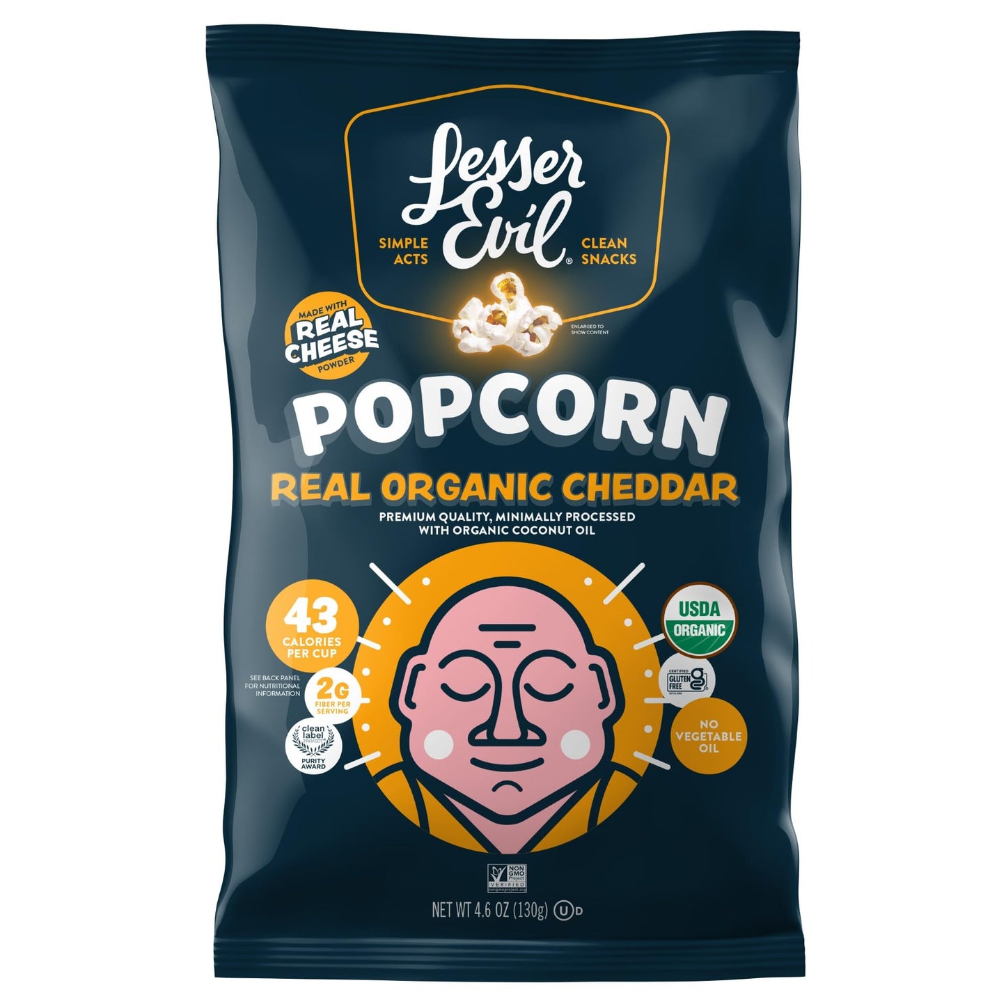 LESSEREVIL Organic Real Cheddar Popcorn, 4.6 OZ