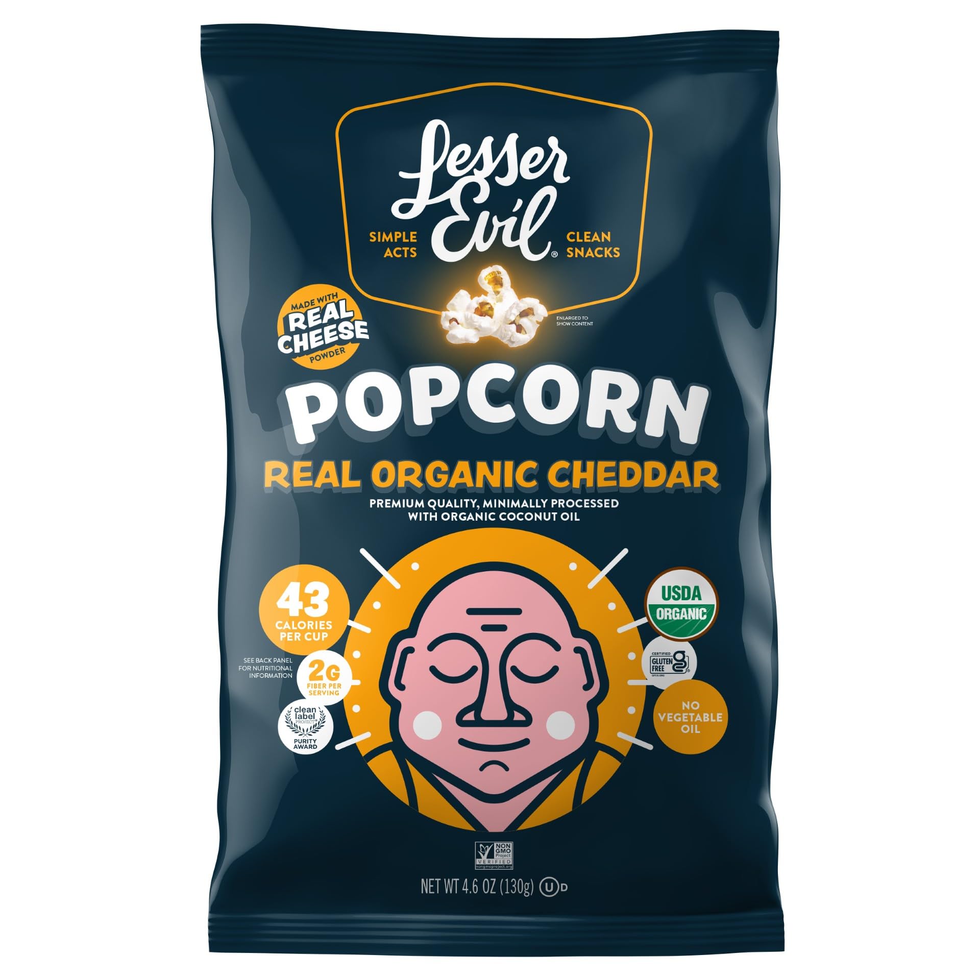 LESSEREVIL Organic Real Cheddar Popcorn, 4.6 OZ